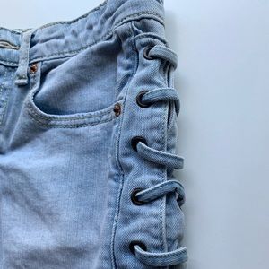 Light bleached looking lace up jean shorts